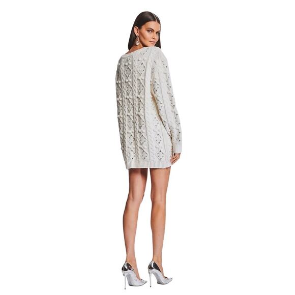 Retrofete Maple Embellished Sweater Dress Cable Knit Merino Wool Rhinestone Sz M - Picture 2 of 14